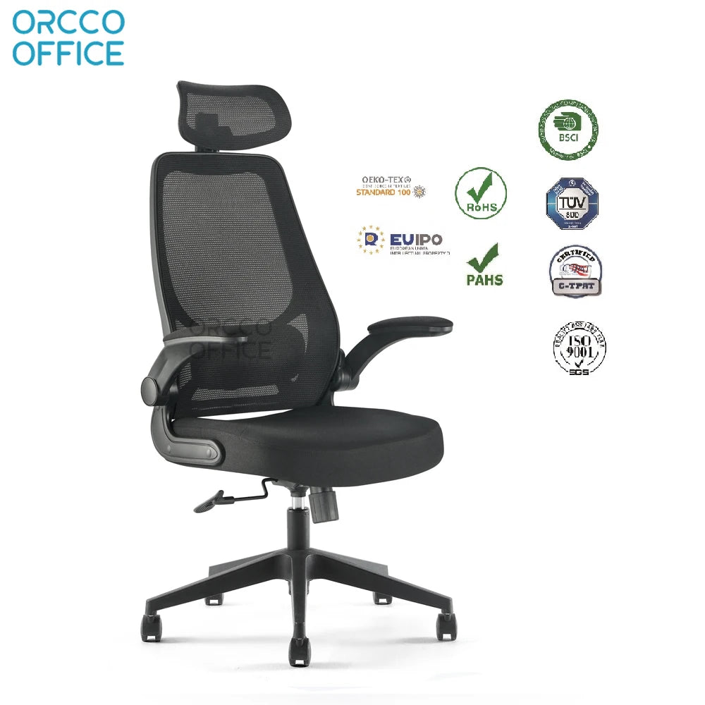 Orcco Modern Ergonomic Comfortable Plastic Back Swivel Mesh Flip-up Armrests Home High Back Mesh Office Chair