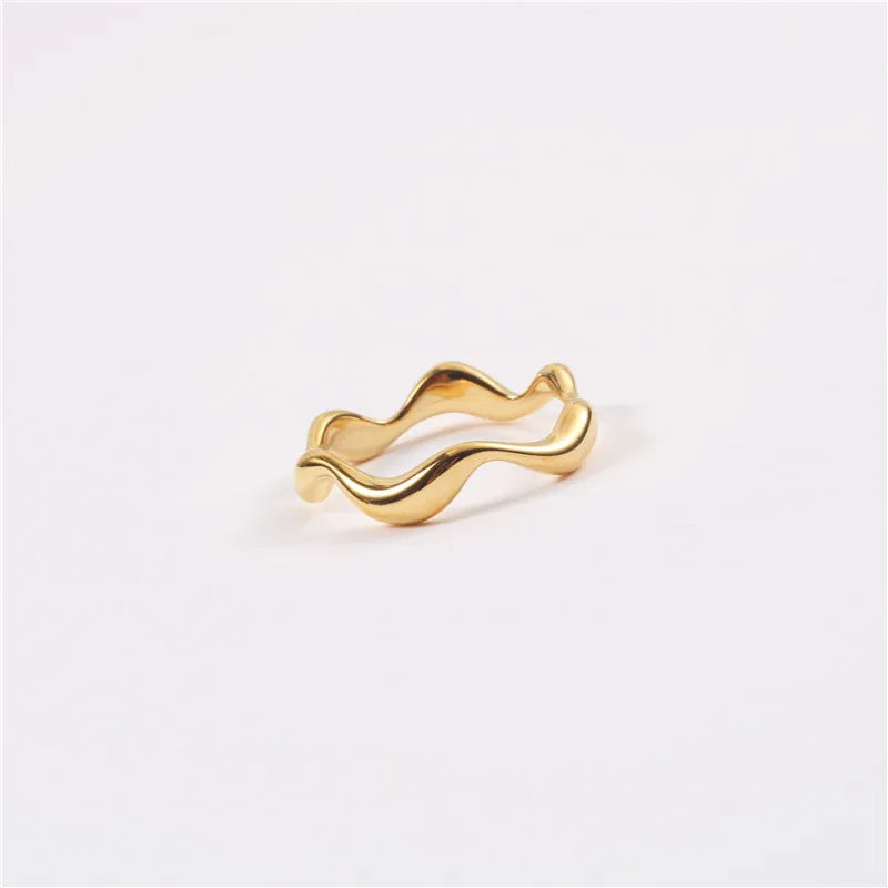 Irregular Wavy Ring 18K Gold Plated Jewelry Waterproof Fashion Stacking Rings Stainless Steel Jewelry