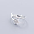 Genuine 925 Sterling Silver Fashion White Enamel Flower Adjustable Rings for Women Wedding Party Fine Jewelry