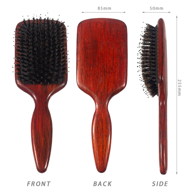 Wholesale Portable Classic Wood Detangler Round Paddle Scalp Massager Hairbrush and Comb Set for Curly Hair Home Use