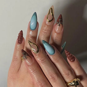 soft gel 24 pcs High-end French manicure with a cross design almond shape Press On Nails Artificial fingernails Customize 3483
