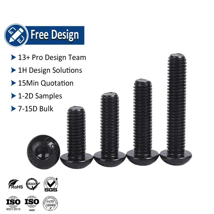 Carbon Stainless Steel Iron Machine Screws Fastener Manufacturer Black Oxide Allen Hexagon Socket Button Head Screw