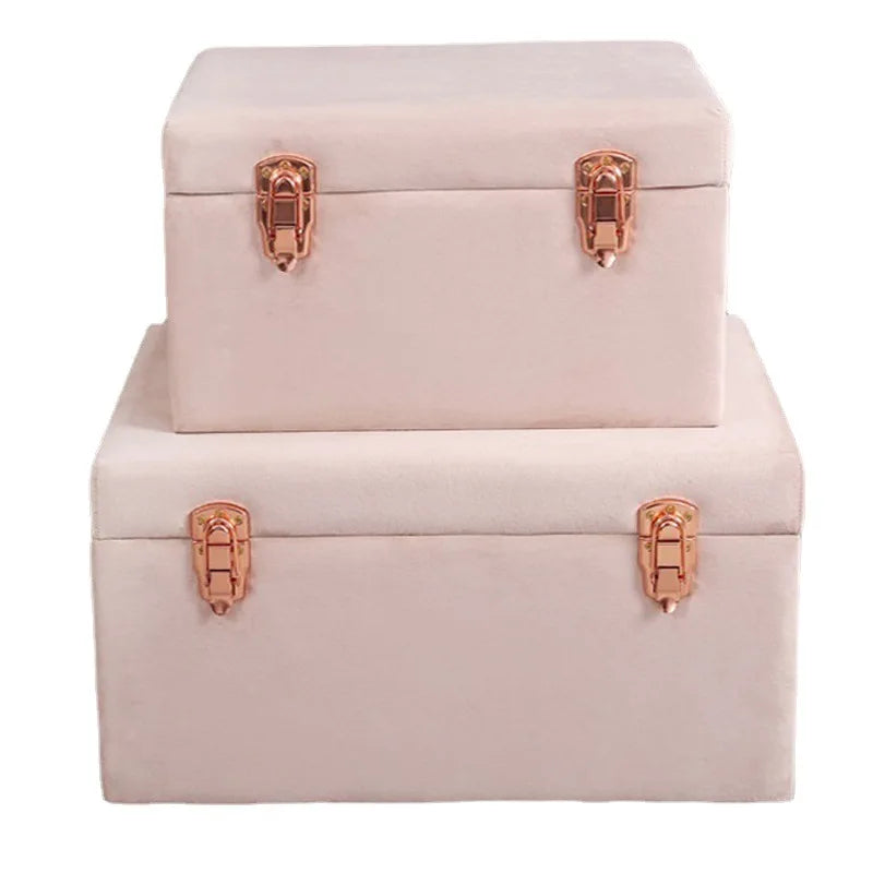 Simple Storage Calligraphy and Painting Collection Box Bedroom Daily Storage Velvet Lock Bed End Storage
