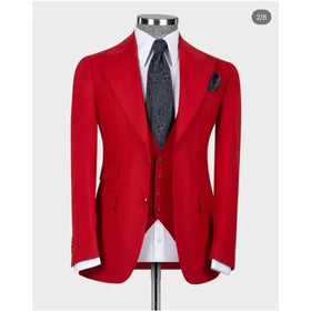 Custom Men Suits 3 Pieces Red Peaked Lapel Wedding Groom Business Tuxedo Prom Blazer Sets