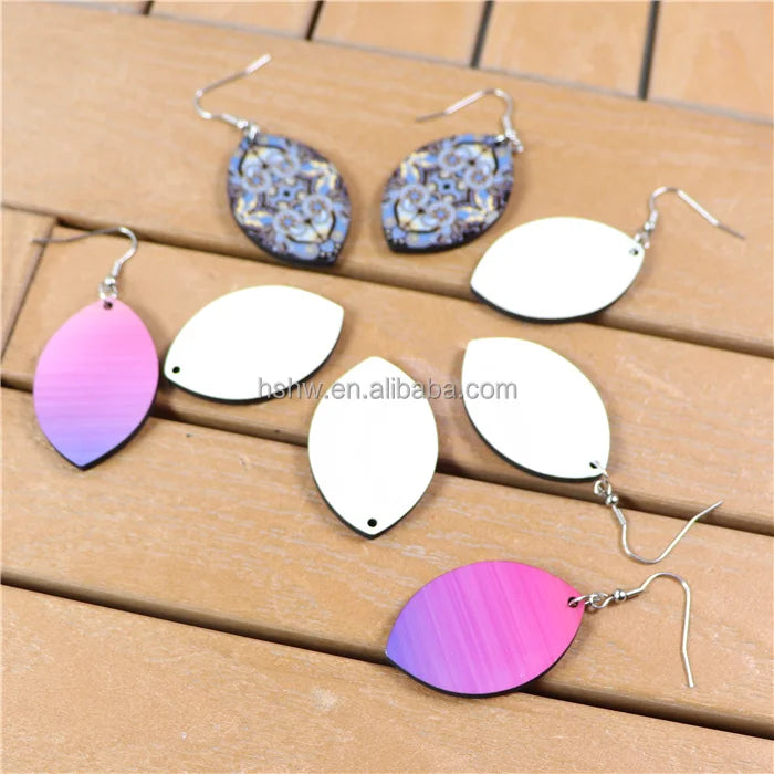 Customized Wooden Double Sided White DIY Jewelry Wood Blanks MDF Sublimation Printing Earring Pendant with Earring Hooks Jewelry