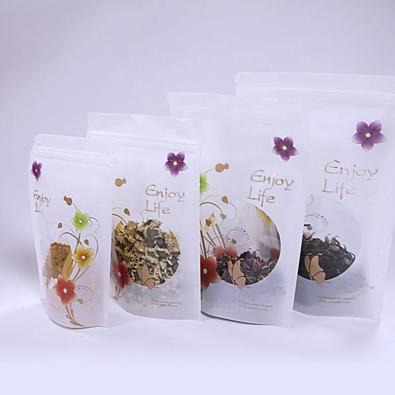 Custom Stand up Pouch Window Food Bag Transparent Food Packaging Plastic Ziplock Packing White Carton Packing LDPE Candy Bags