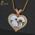 New Arrival 18K Gold Plated Brass Picture Necklace Iced Out Zircon Heart Shape Custom Photo Pendant With Big Ruby