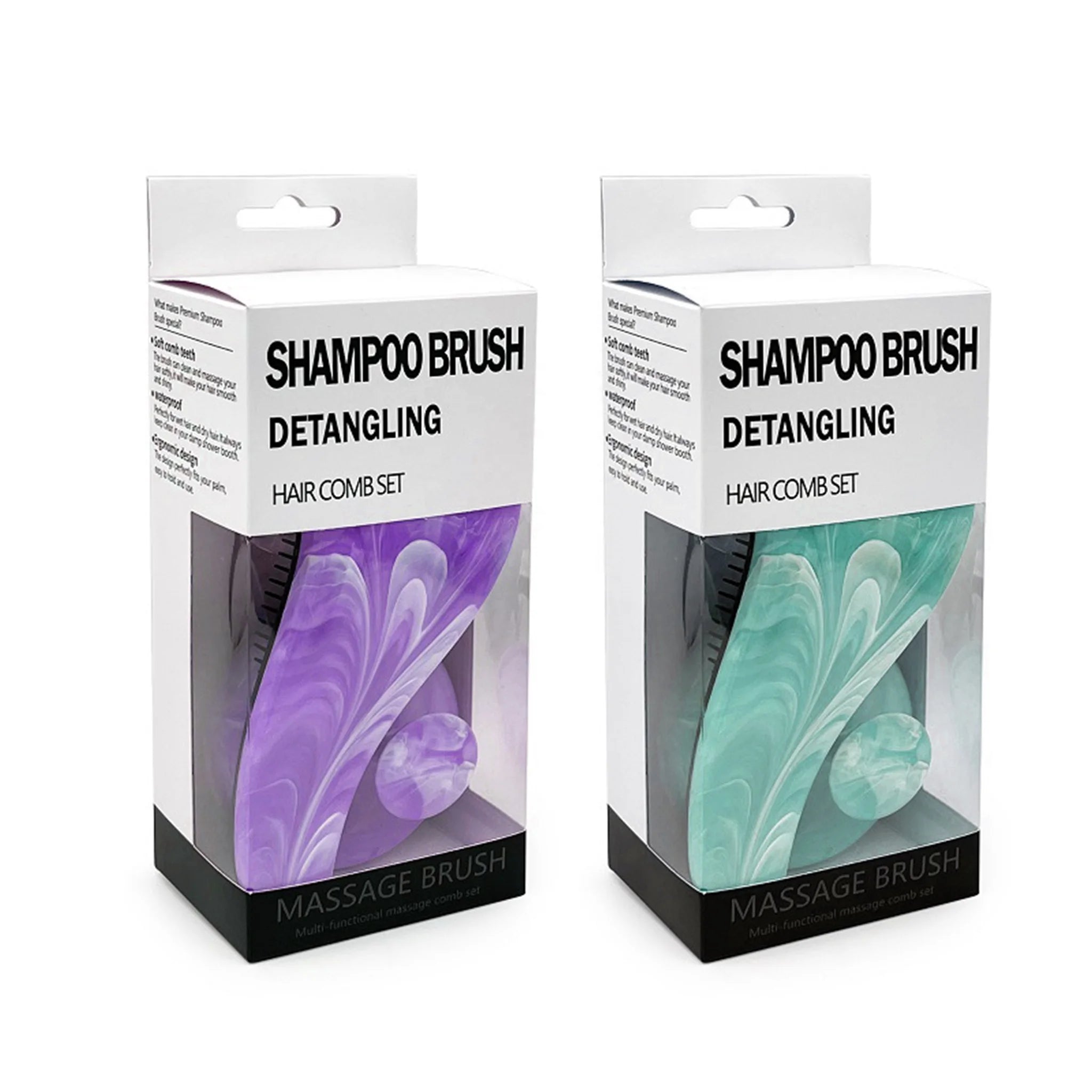 Wholesale Premium 2 In1 Mable Pattern Shampoo Set Scalp Massager Hair Detangler Brush Comb Kit