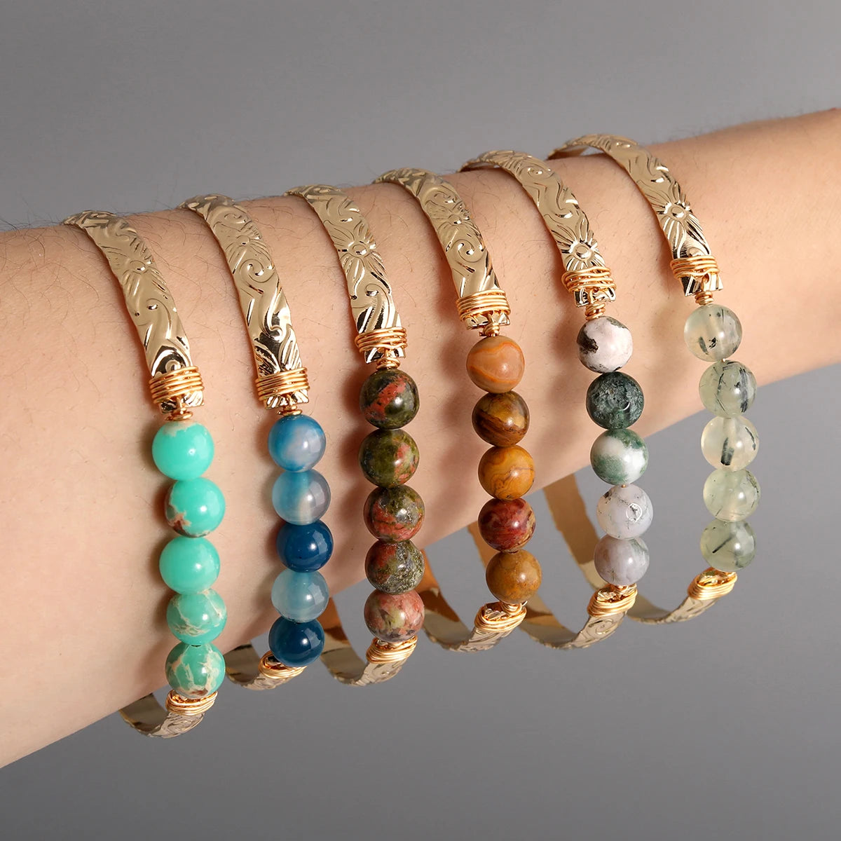 2026 Brand New Hawaiian Jewelry Gold Plated Bangles Wire Wrapped Gold Bangle Agate Stone s Women Bangle
