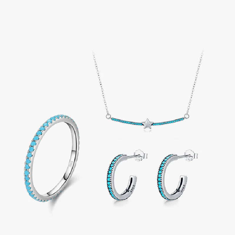 QS647 Fashion 925 Sterling Silver Jewelry Sets Christmas Turquoise Earrings Jewelry Women