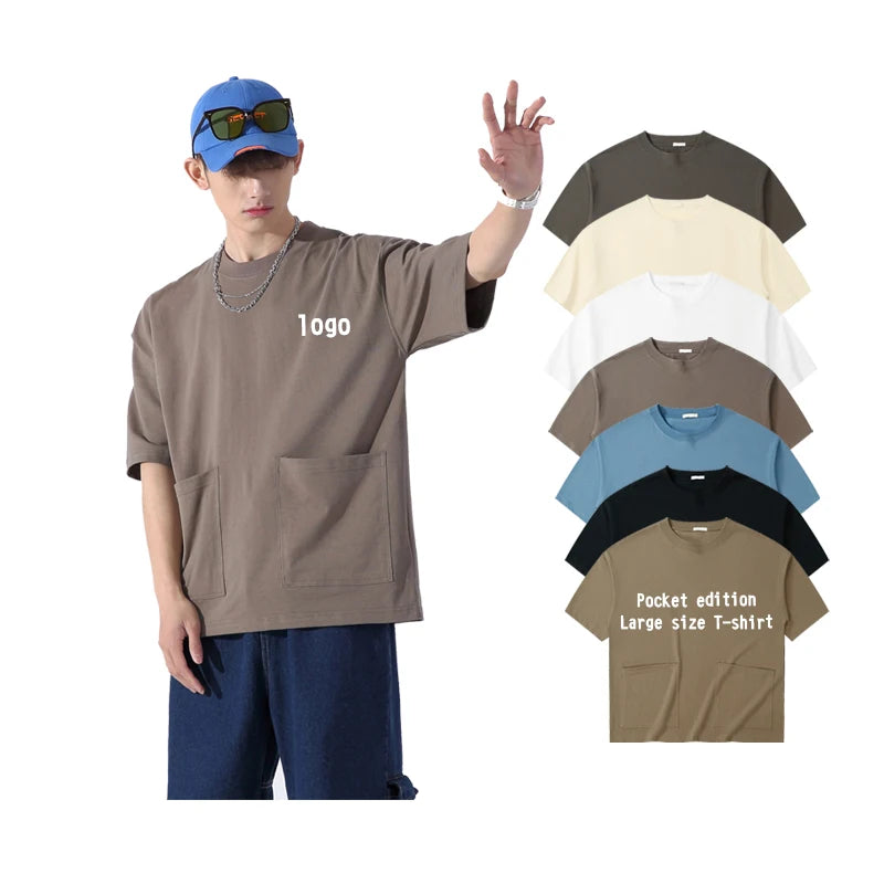 Wholesale Fashion t Shirt Men Unisex 100% Cotton 230grams Round Neck T-shirts Drop-shoulder Loose Oversize T-shirt With Pocket
