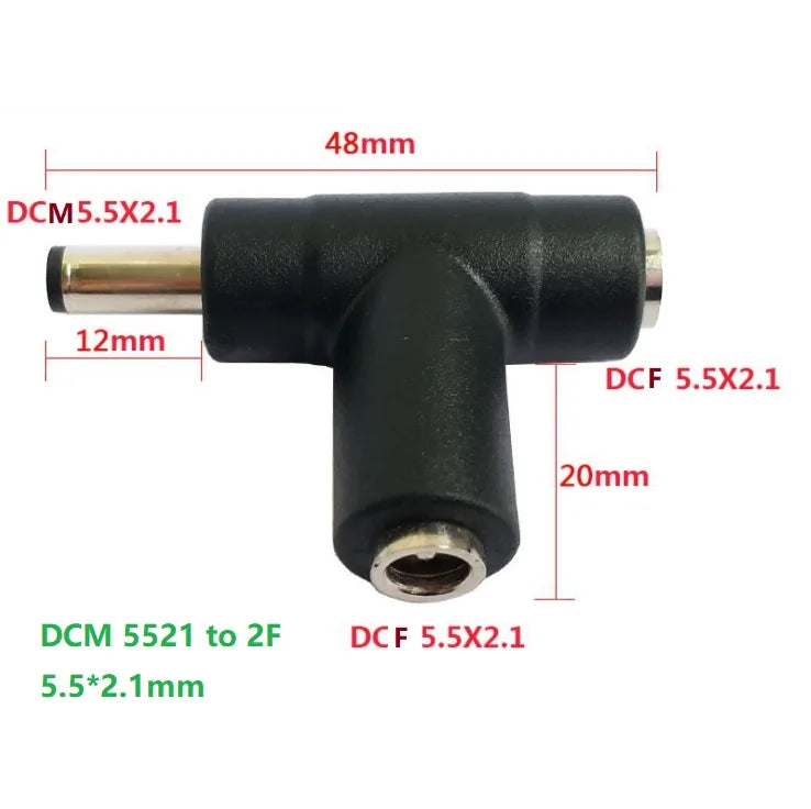 DC5521 5525 Laptop Monitor Power Adapter Splitter Multi-function 1 to 2 DC5.5x2.1mm T Connector