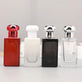 30ml clear Glass Thick Wall Flat square Perfume Bottles Empty Perfume Bottles with Mist Spray Wooden Cap OEM