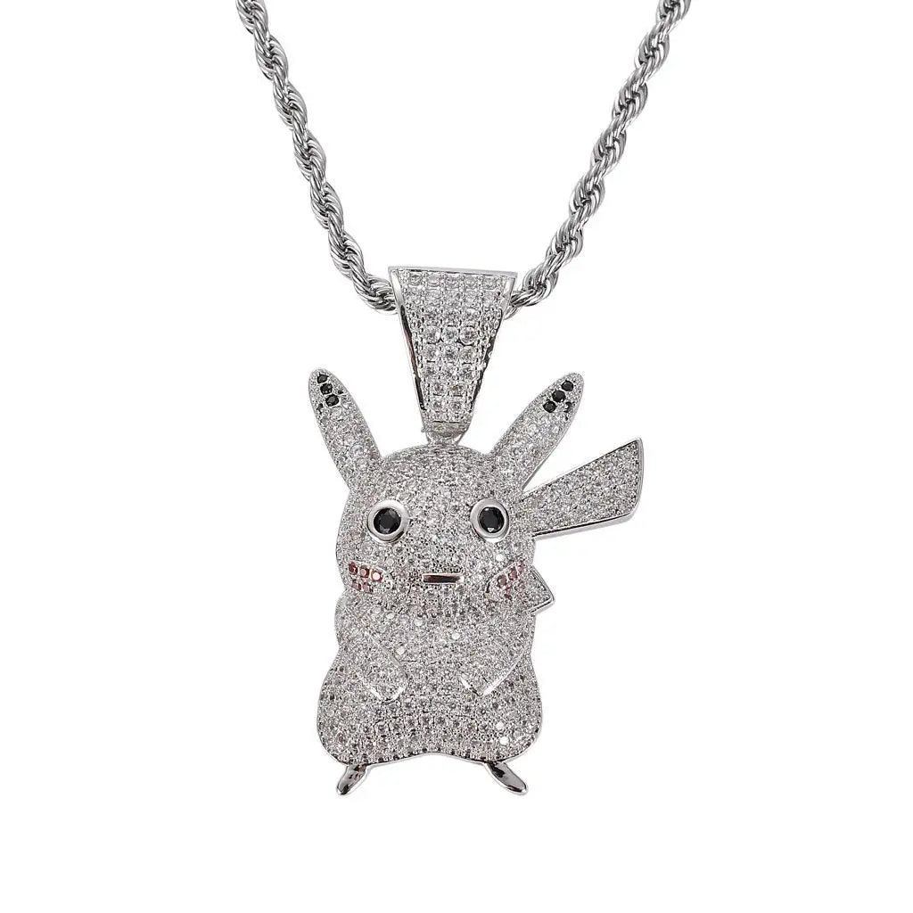 European and American New Cartoon Anime Character Pikachu Pendant Personality Inlaid Zircon Hip Hop Hiphop Necklace