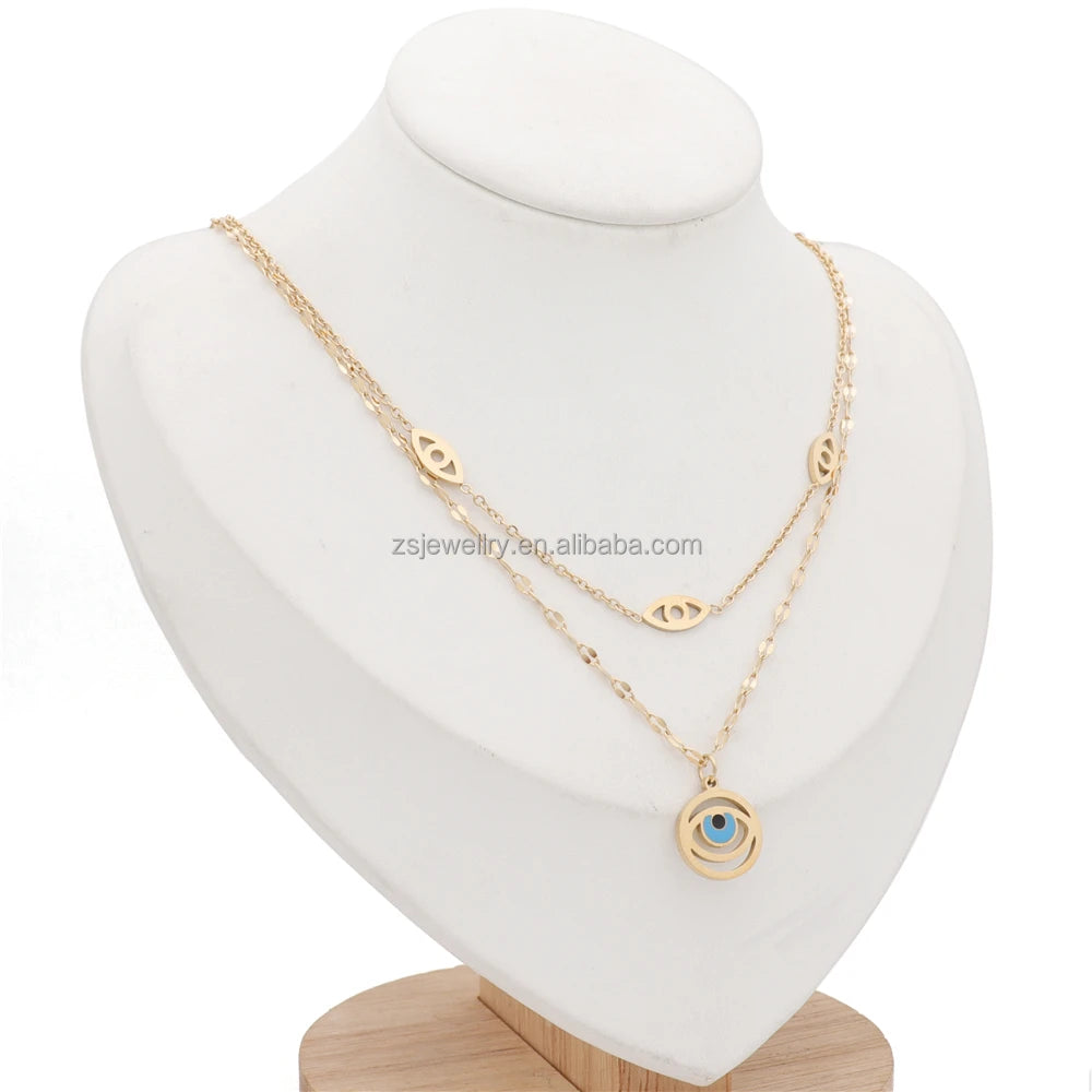 Top Seller Gold Plated Eye Enamel Stainless Steel Jewelry Necklaces Mala Custom Pearl Costume Necklace