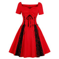 Red Black Patchwork Gothic Punk Steampunk Eco-Friendly Washable Lace Retro Vintage Swing Cotton Streetwear 50s 60s Rockabilly