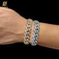 15mm Hip Hop Jewelry Gold Bracelets for Men Designs Cubic Zirconia Miami Cuban Link Chain Iced Out Diamond Bracelet