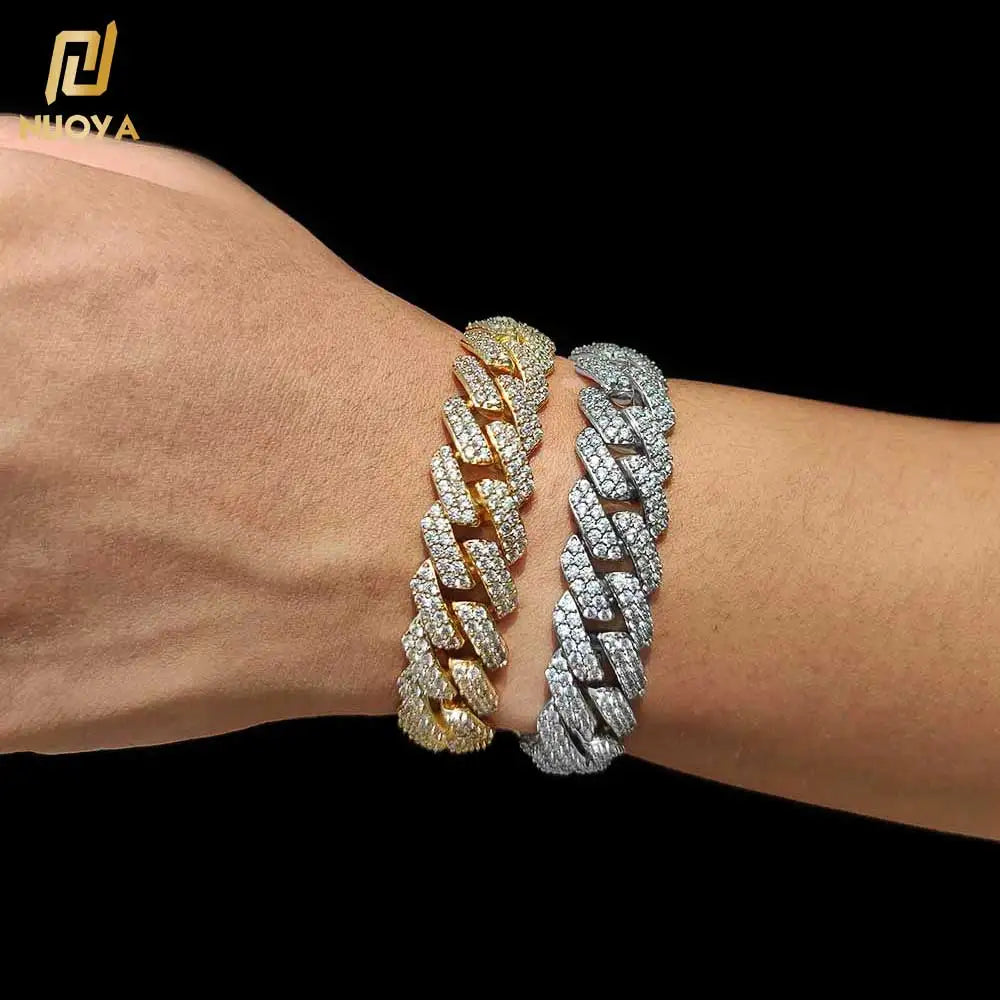15mm Hip Hop Jewelry Gold Bracelets for Men Designs Cubic Zirconia Miami Cuban Link Chain Iced Out Diamond Bracelet