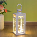 Metal Candle Lantern 12'' High Decorative Outdoor Lantern Hanging Lantern with Tempered Glass for Christmas Home Decor