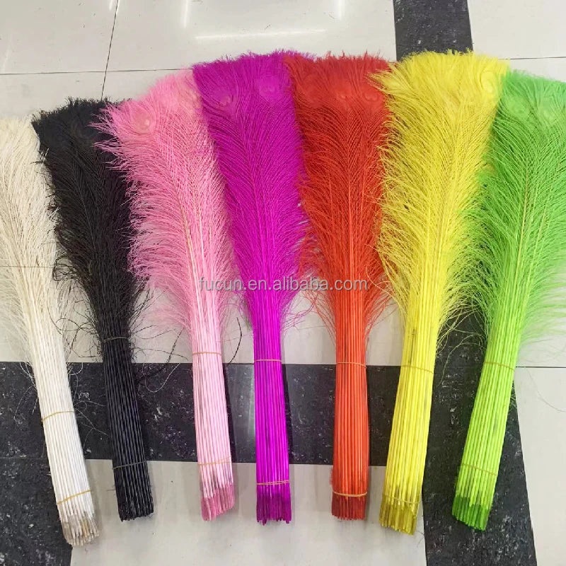 Ready to Ship 80-90cm Natural Peacock Feathers Bleached and Dyed Assorted Colors Peacock Feathers for Carnival Crafts
