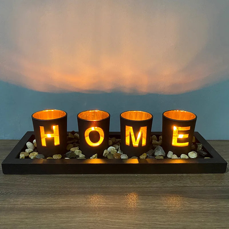 Wooden Letter Home Sweet Home Candlestick Set Glass Candlestick Decoration Other Home Decor 2022