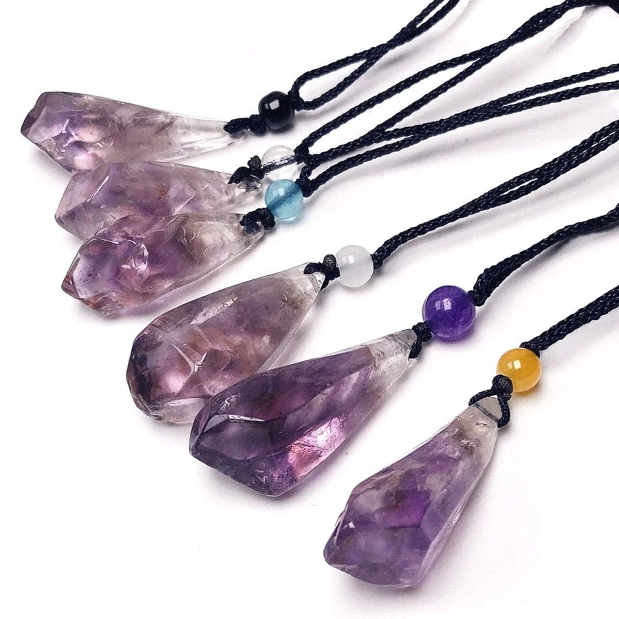 Raw Amethyst Crystal Pendant on Strand Chain Natural Gemstone Necklace for Wedding Engagement Anniversary