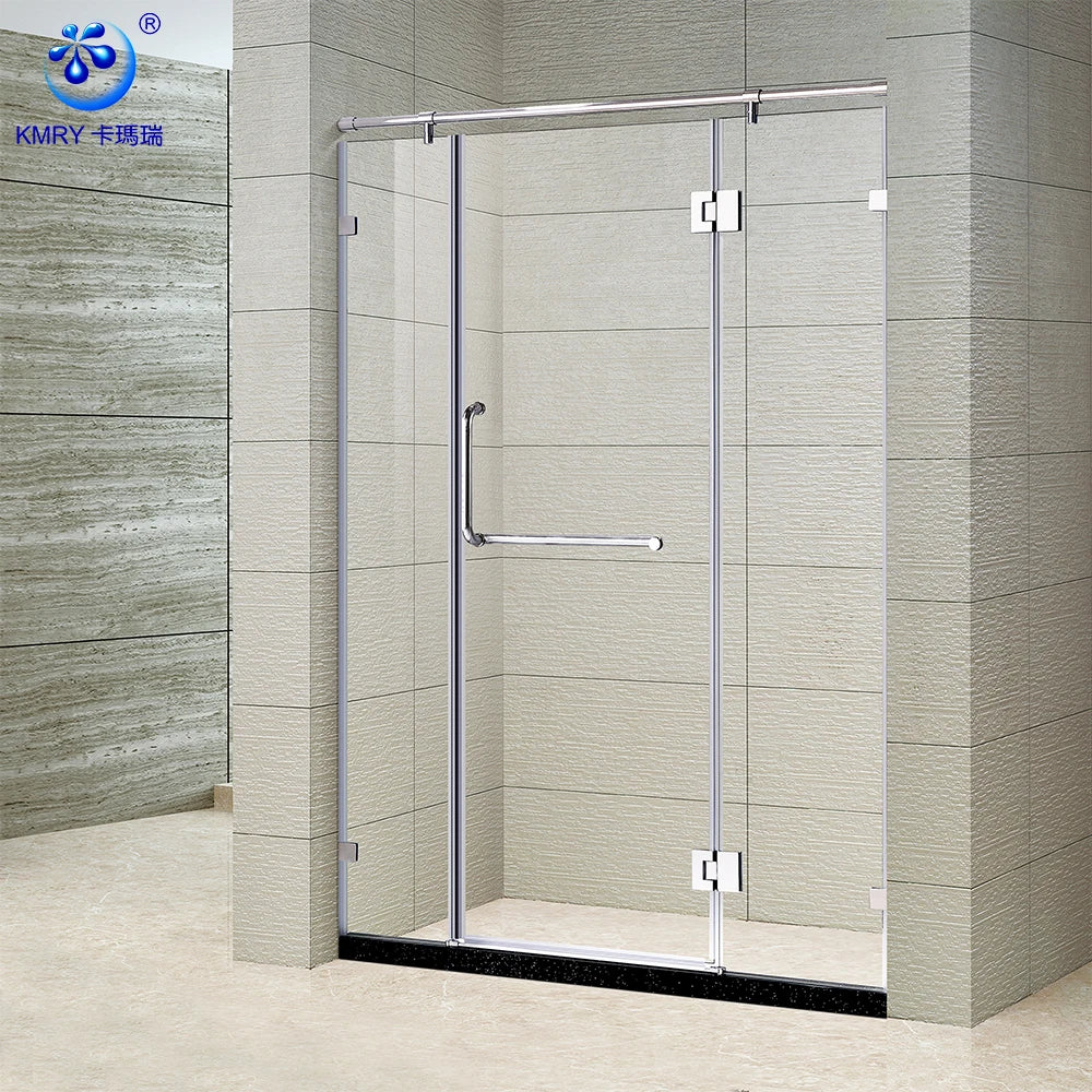 KMRY Economic Tempered Glass Pivot Hinge Frameless Shower Door Soft Closing Acrylic Tray Easy Installation for Apartment Shower