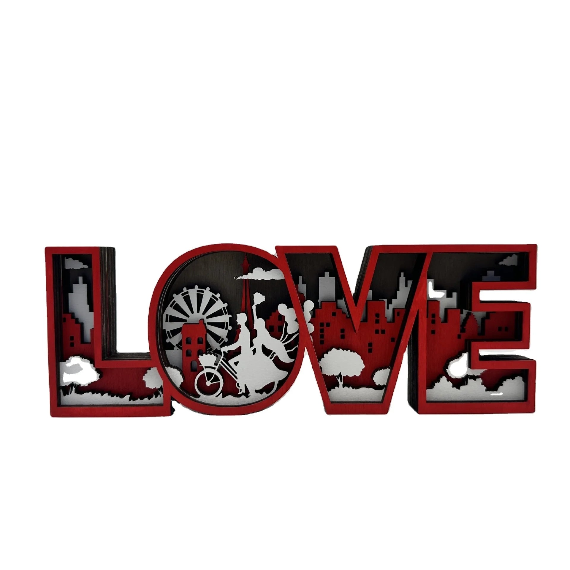 Valentine's Day Love Themed 3D Engraved Wooden Handmade Table Sign & Topper Decor