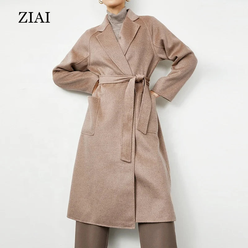 Fashion New Double-sided Woolen Coat for Women Double Breasted Long Winter Cashmere
