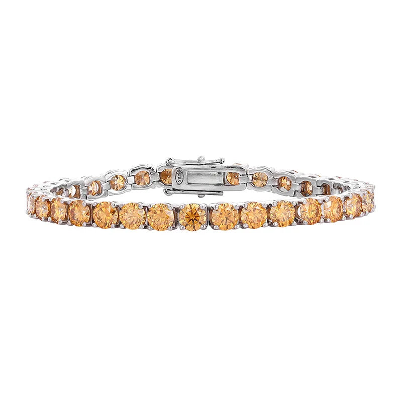 Silver 925 Original Round Brilliant Cut 1 Carat Diamond Test Past Yellow VVS1 Moissanite Tennis Bracelet for Engagement Gift