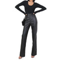 Women Leather Pants Straight-leg Trousers High Waist Leather Pants