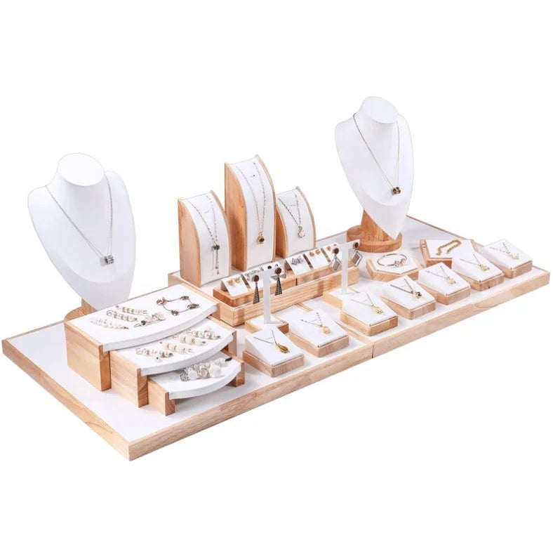 Wholesale Wooden Set Earring Ring showcase Necklace Bangles Jewelry Trays Display Stand From China