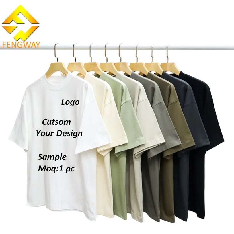 Fengway Custom High Street Cotton Short Sleeve T-Shirt Solid Color Drop Shoulder Casual Oversized Loose Fit With Plain Neck