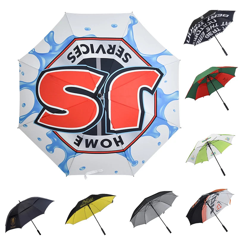 Custom Logo Large Golf Umbrella Personalized Windproof Travel Paraguas Pongee Material Promotion Customized Umbrellas