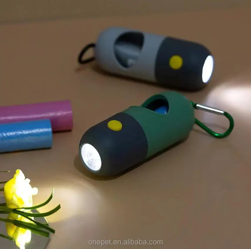 Portable Luxury LED Light Dog Poop Bag Dispenser with Flashlight Biodegradable Dog Poop Bag Holder Environmentally Friendly