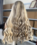 Highlights Blonde Color Swiss Lace Wig European Unprocessed Raw Human Hair Cuticle Aligned Lace Front Wig for White Women