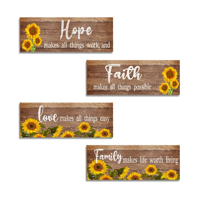 Family for Hope Home Signs Bless Prayer Inspirational Art Deco UV Print Sunflower MDF Wooden Eco-Friendly Hanging Wall Decor