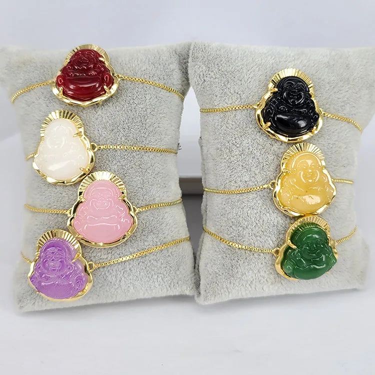 BN1335 Chic Spiritual 18k Gold Plated Jade Buddha Slide Chain Female Bracelet for Women Ladies