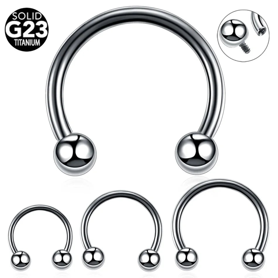 Internally Threaded Circular Barbell Nose Ring With Balls Septum Piercing Jewelry Titanium Basic Body Piercing Jewelry