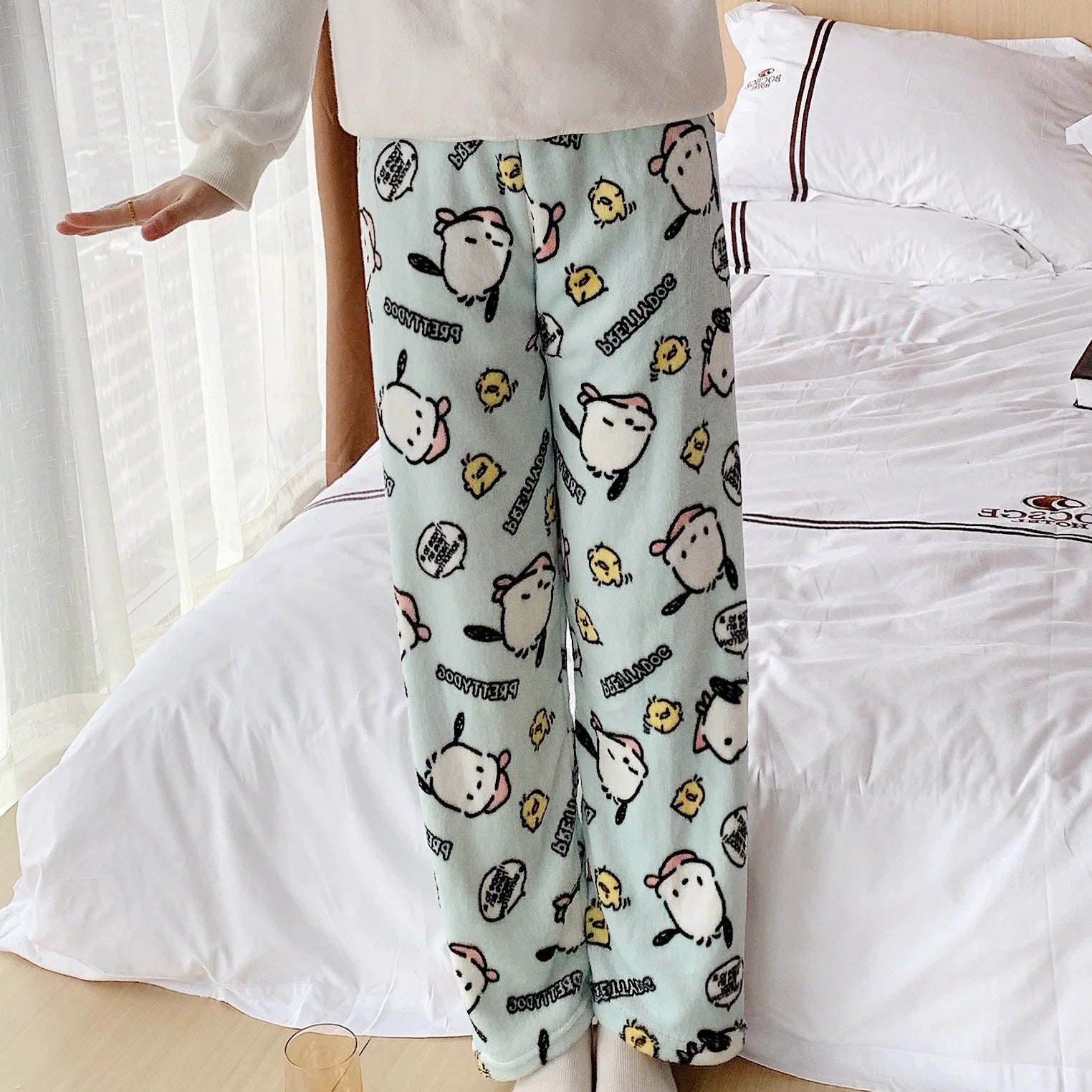 Custom Winter Women Warm Sleepwear Loungewear Bottom Fur Flannel Pajama Pants
