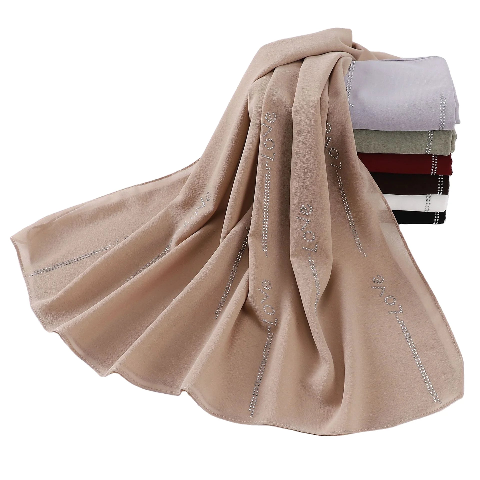 New Fashion Pearl Chiffon Letter Scarf Muslim Shawl Headband Middle East Malaysia Headscarf  Hijab