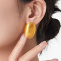 Hypoallergenic Stainless Steel Trendy Design Stripe Oval Stud Earrings Waterproof Gold Plated Jewelry