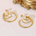 Exaggerated 18k Gold 3 Layered C Shape Big Circle Twist Hoop Earring Stainless Steel Studs Earring For Girls