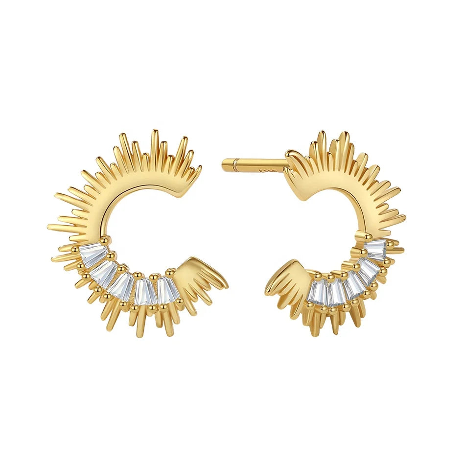 Nagosa Dainty 925 Sterling Silver Factory Wholesale 18k Gold Vermeil c Shape starburst Zirconia Stud Earrings