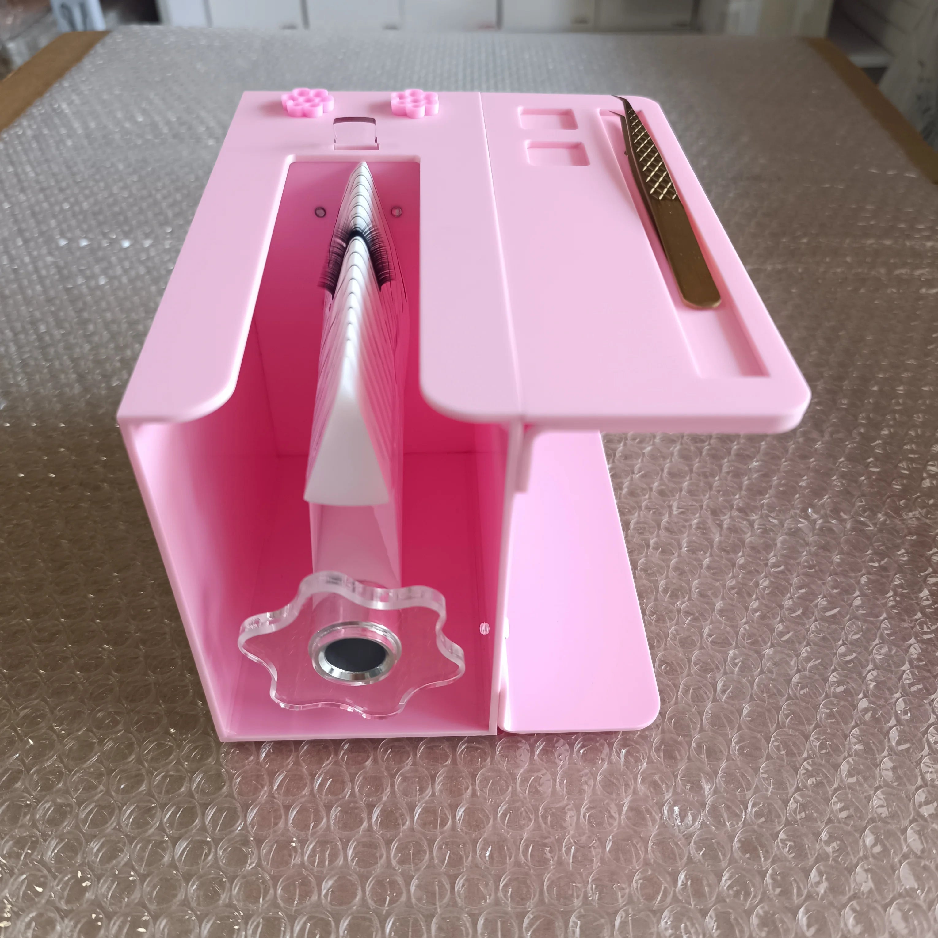 Custom Logo Acrylic Fanning Blossom Make Fan Machine Tailor for Eyelash Extensions Lash Fan Maker Machine with Tweezers Holder