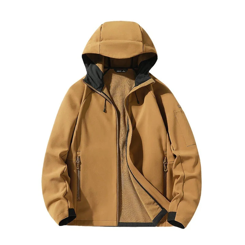 StockMen Waterproof Softshell Jacket 3Layers Breathable Membrane Fleece Windbreaker Hoodies Outdoor Coat Casual Jacket for Men