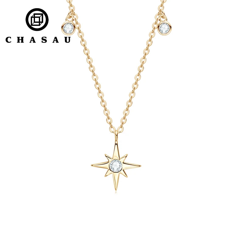 Starburst North-Star Charm Pendant Virgin Girls Choker 925 Sterling Silver 3mm Moissanite Star Necklace for Women MegaBDM