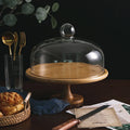 Nature Bamboo Cake Stands with Glass Dome Round Cover Serving Tray