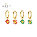 Ason Fashion Stainless Steel Small Hoop Earrings Gold Plating Jewelry Colorful Drop Oil Flower Shape Huggie Earrings for Women
