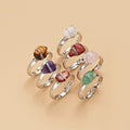 Natural Stone Ring Adjustable Birth Stone Ring Women Rough Amethyst White Crystal Unshaped Stone Winding Birthstone Ring
